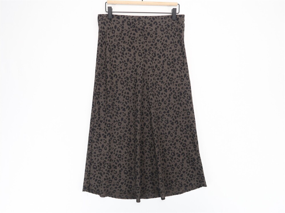 By Together Skirt Womens L‎ Gray Black Leopard Midi Side Zip A Line Animal Print